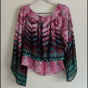 Off the Shoulder Multicolor Elastic Waist Blouse